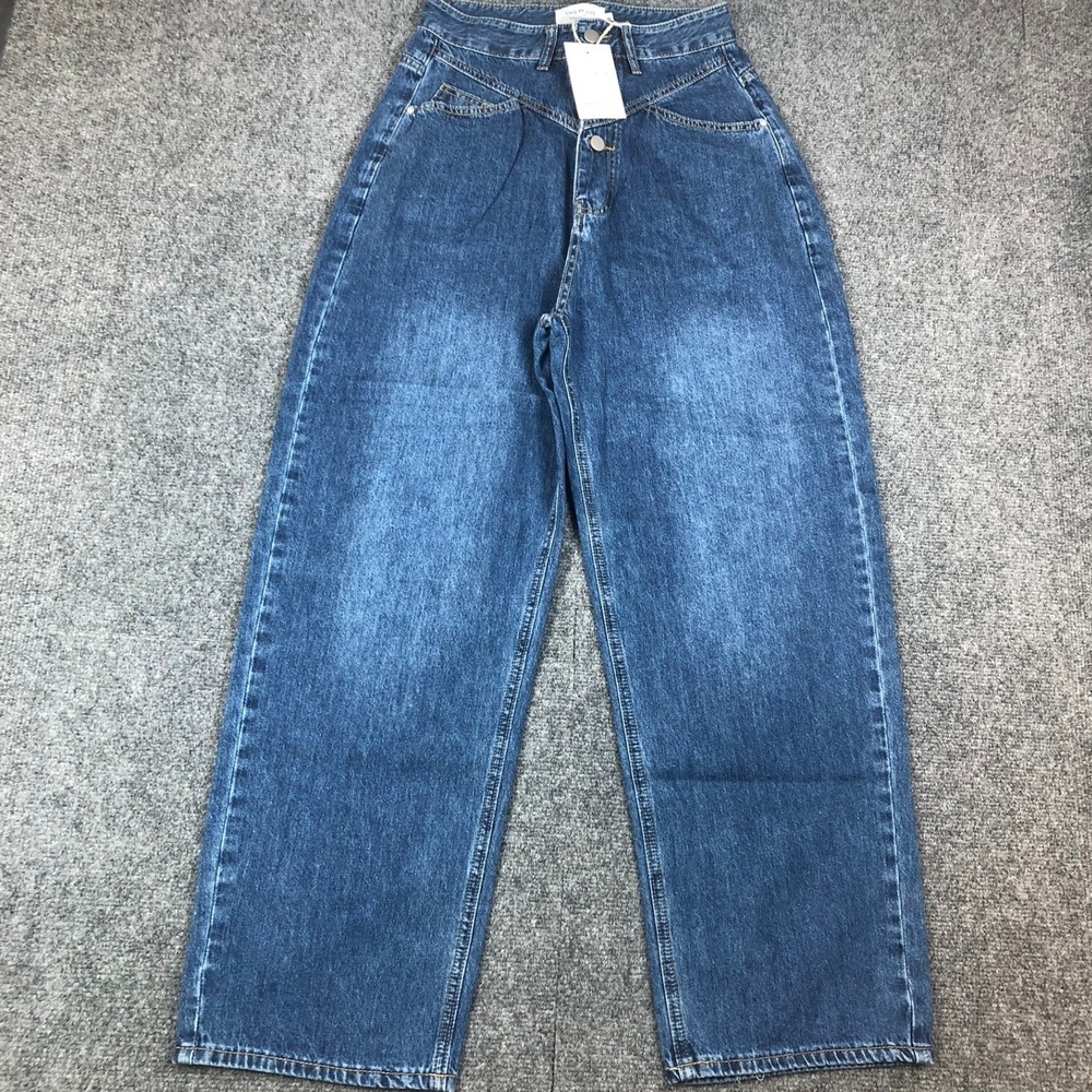 Uniq By Litz Women Size Small 26x26 High Waisted Wide Leg Jeans Medium Wash Blue